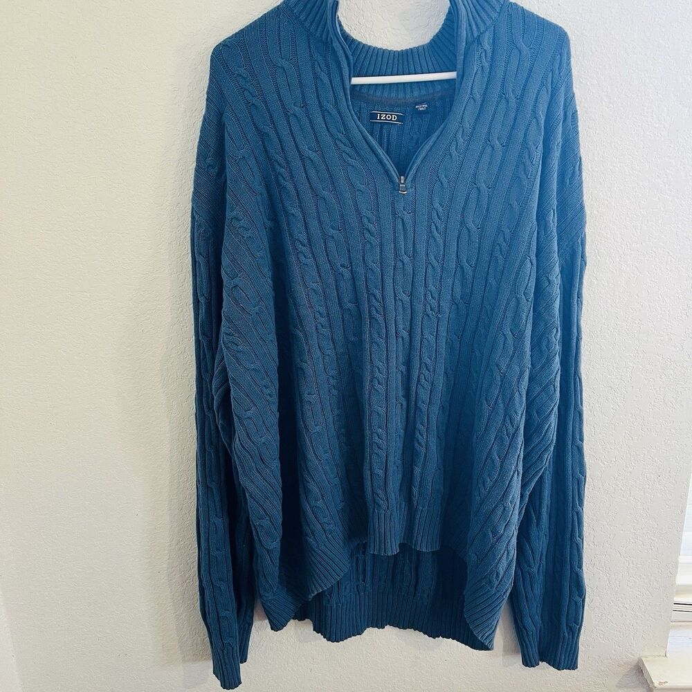 IZOD Cable Knit Sweater Blue Men's Sweater 1/4 Zip Men Size 3xlt